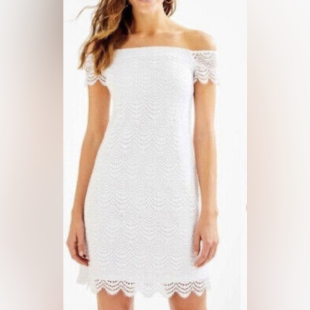 Lilly Pulitzer jade dress scallop shell lace in resort white NWT large